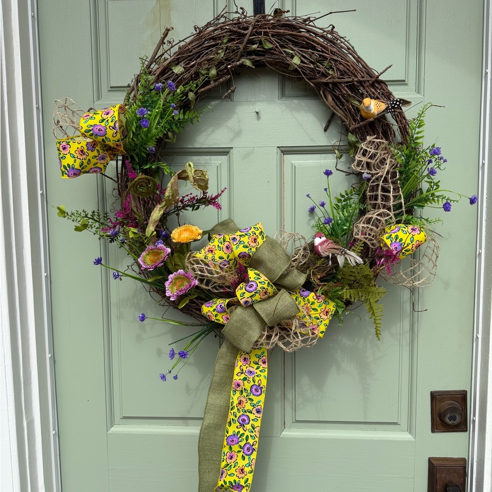 Floral Spring Wreath with Yellow Accents